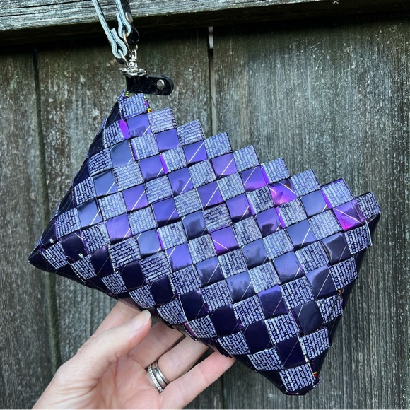 Nahui Ollin Purple Candy Wrapper Purse Clutch, artsy, unique - Picture 1 of 10